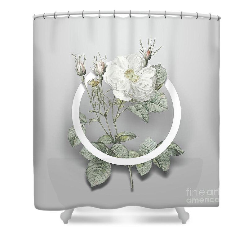 Vintage Shower Curtain featuring the painting Vintage White Rose of York Minimalist Floral Geometric Circle Art N.657 by Holy Rock Design