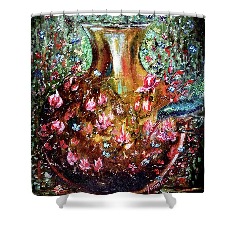 Pots And Flowers Shower Curtain featuring the painting Vintage - Wild - Nature by Harsh Malik