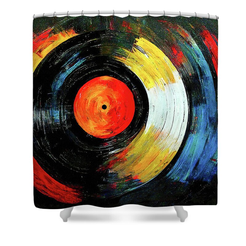 Vinyl Records Shower Curtain featuring the digital art Vinyl Record - Abstract by Mark Tisdale