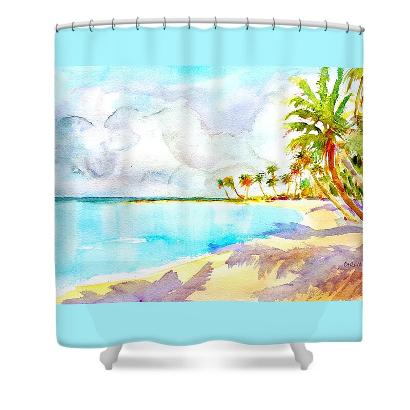 Tropical Beach Shower Curtain featuring the painting Virgin Clouds by Carlin Blahnik CarlinArtWatercolor