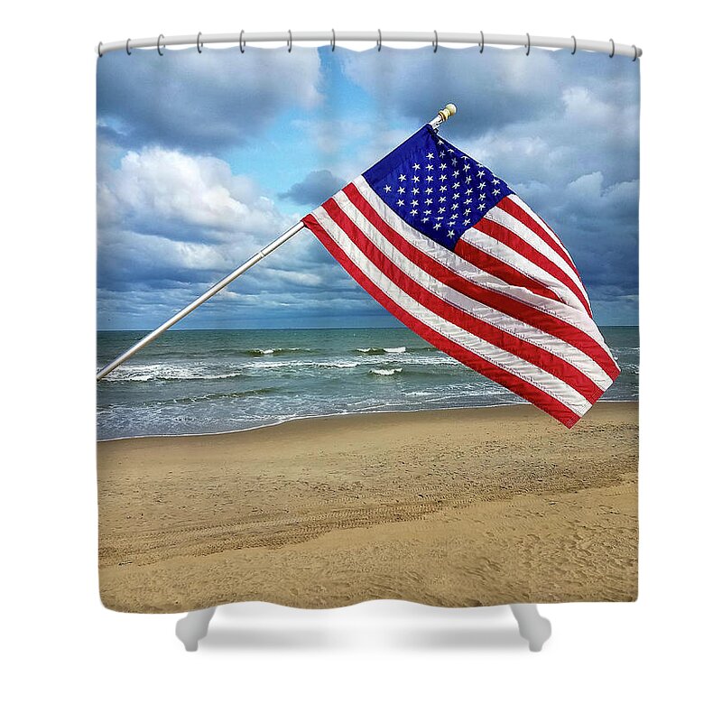 American Flag Shower Curtain featuring the photograph Virginia Beach Salute by Susie Loechler