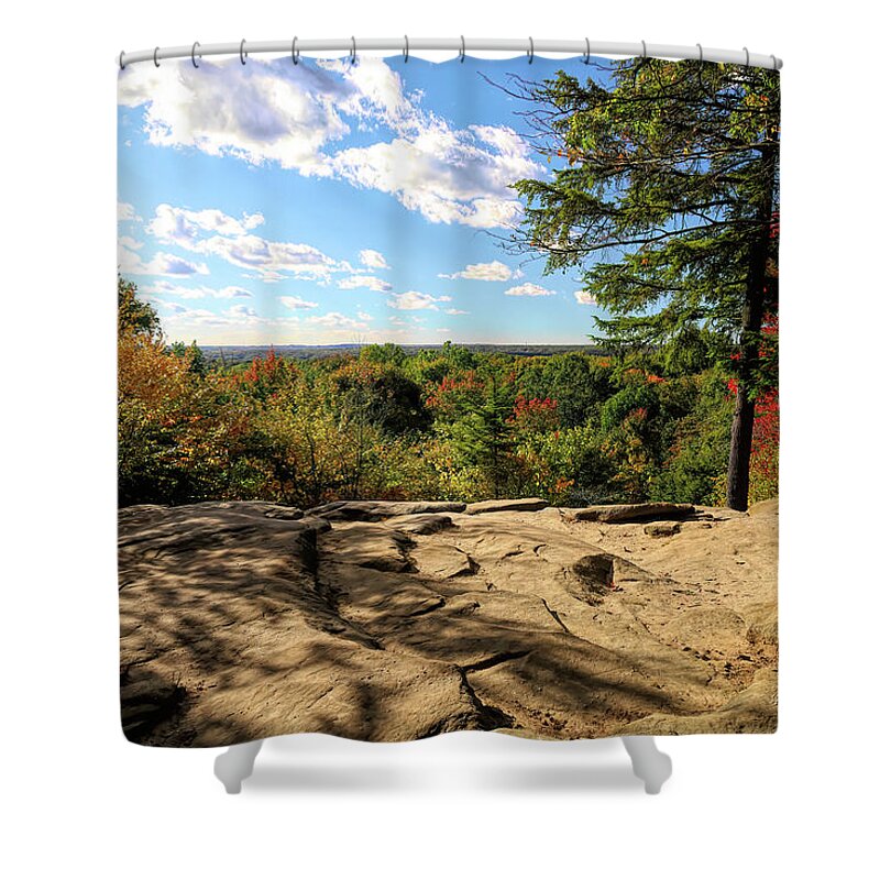 Cliff Shower Curtain featuring the photograph Virginia Kendall Ledges Overlook in the Fall by Dennis Lundell