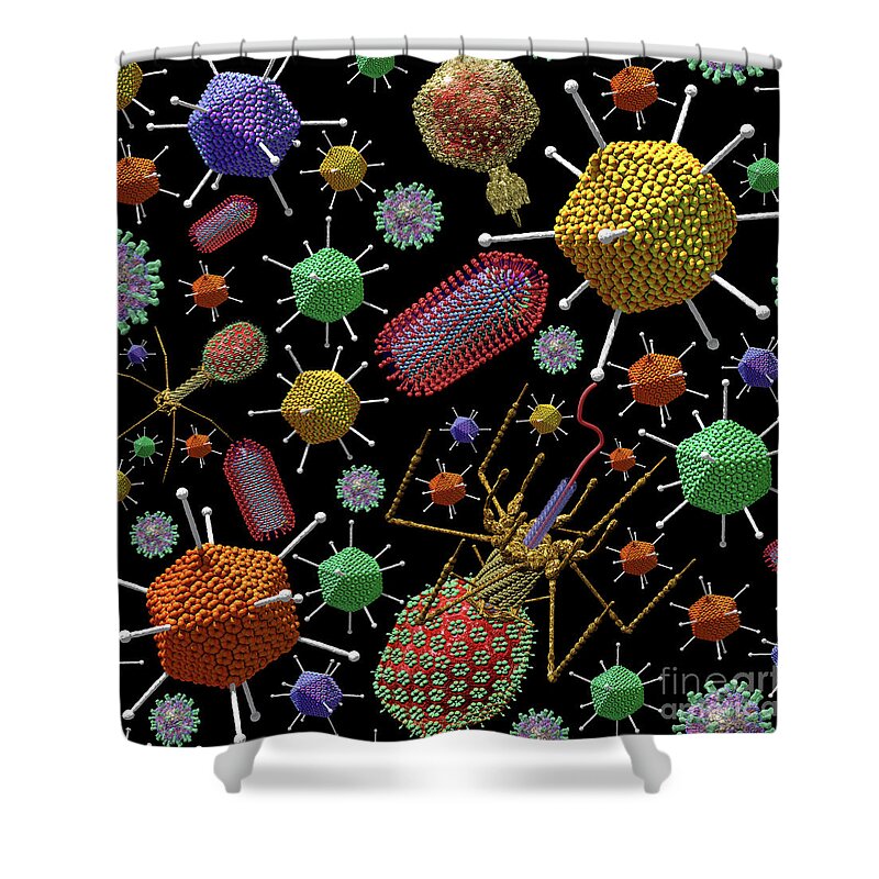 Virus Shower Curtain featuring the digital art Virus Ocean Christmas Coloured Viruses by Russell Kightley