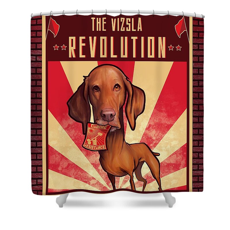 Vizsla Shower Curtain featuring the drawing Vizsla REVOLUTION by John LaFree