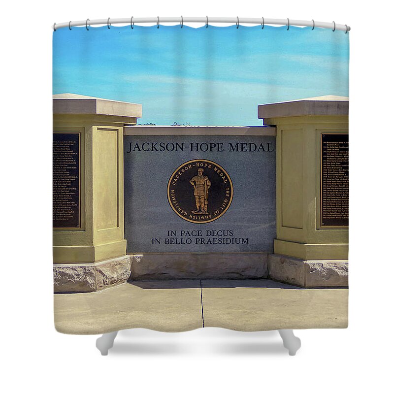 Jackson-hope Medal Monument Shower Curtain featuring the photograph VMI Jackson-Hope Medal Monument by Deb Beausoleil