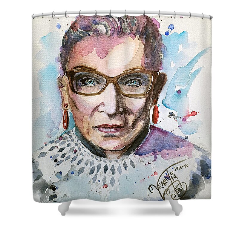 Portrait Shower Curtain featuring the painting Voice of Reason - Tribute to RBG by Venetia Bebi