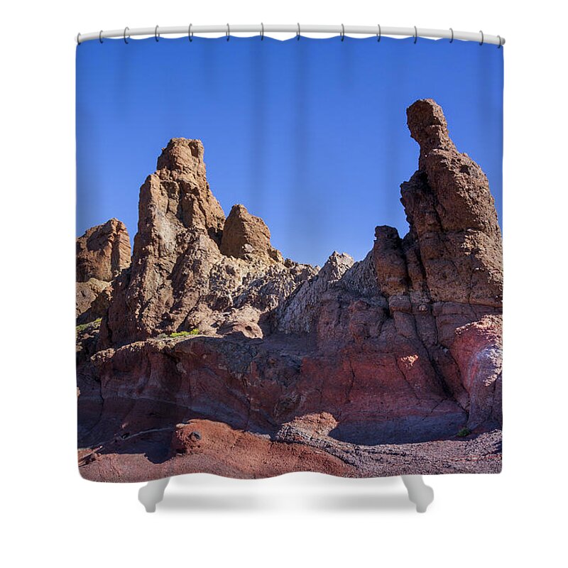Mountains Shower Curtain featuring the photograph Volcanic needles in Teide National Park by Sun Travels