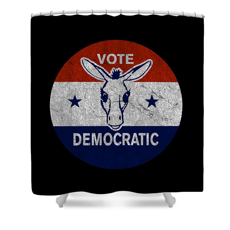 Funny Shower Curtain featuring the digital art Vote Democratic Retro Democrat by Flippin Sweet Gear