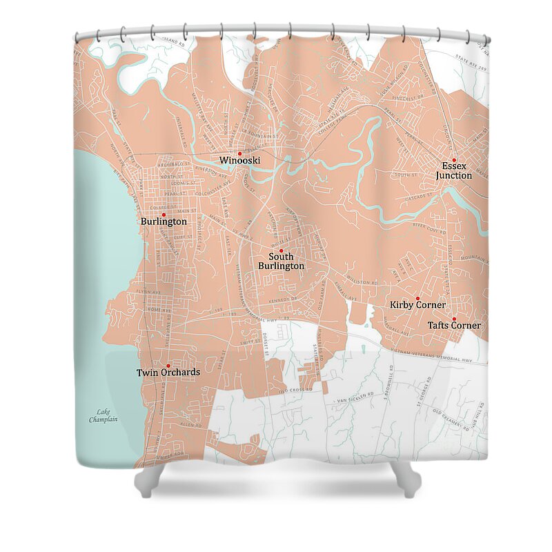 Vermont Shower Curtain featuring the digital art VT Chittenden South Burlington Vector Road Map by Frank Ramspott