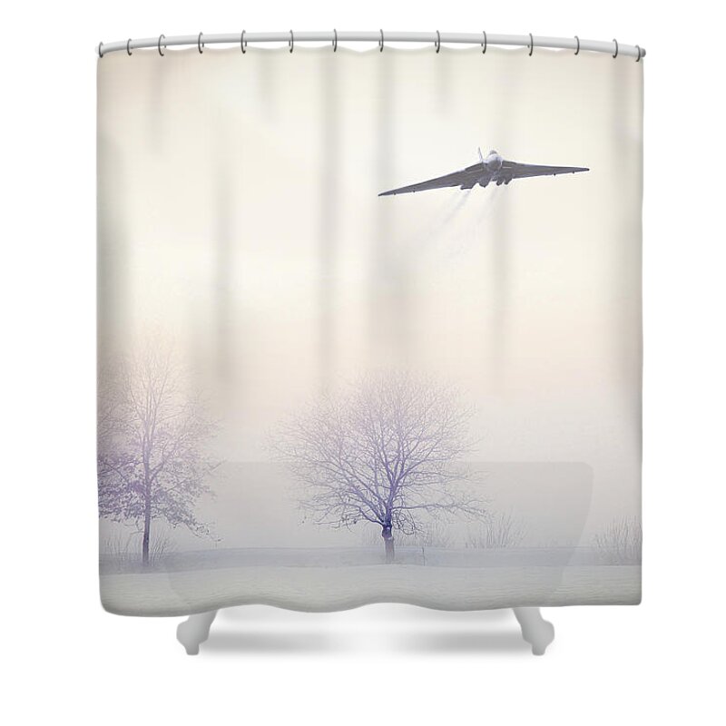 Vulcan Bomber Shower Curtain featuring the digital art Vulcan Winter Return by Airpower Art