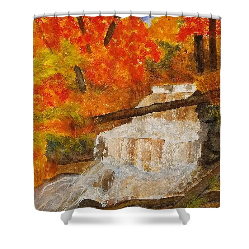 Wagner Falls Shower Curtain featuring the painting Wagner Falls II by Ann Frederick