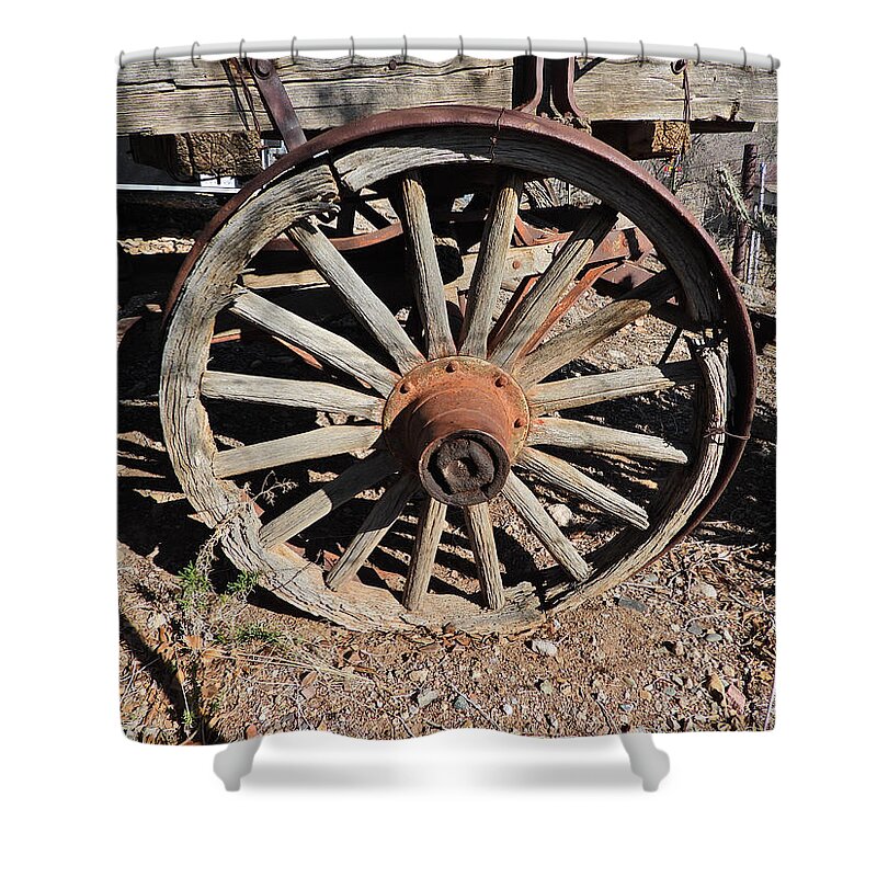 Wagon Shower Curtain featuring the photograph Wagon Wheel DSCN0881 by Michael Peychich