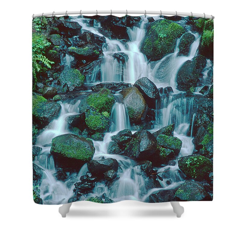 Dave Welling Shower Curtain featuring the photograph Wahkeena Falls Columbia River Gorge Nsa Oregon by Dave Welling