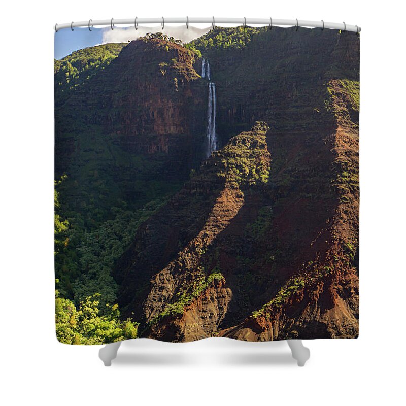 Waipo'o Falls Shower Curtain featuring the photograph Waipo'o Falls in Waimea Canyon on Kauai, Hawaii #2 by Nancy Gleason