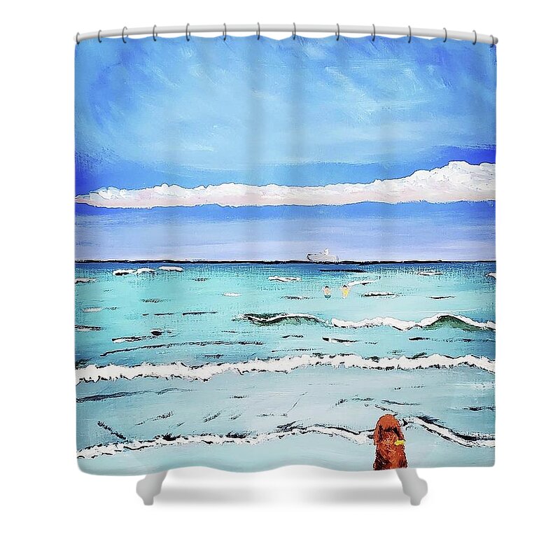 Beach Shower Curtain featuring the painting Waiting Along the Shore by Amy Kuenzie