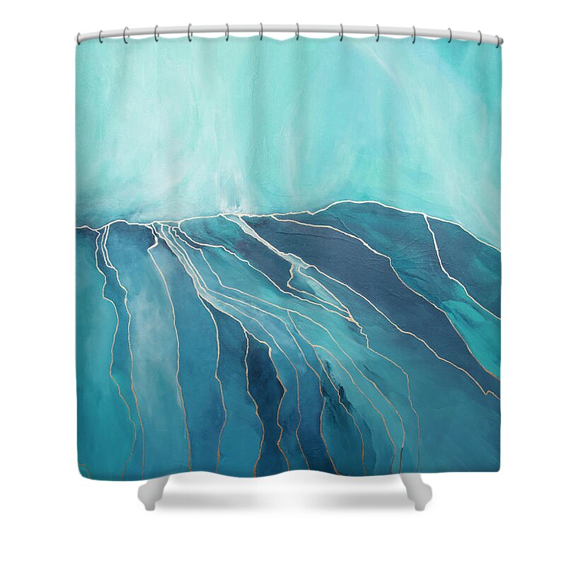 Blue Shower Curtain featuring the painting Waiting and Watching by Linda Bailey