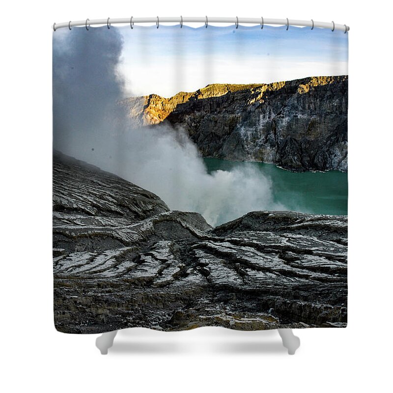 Volcano Shower Curtain featuring the photograph Waiting For The Dawn - Mount Ijen Crater, East Java. Indonesia by Earth And Spirit