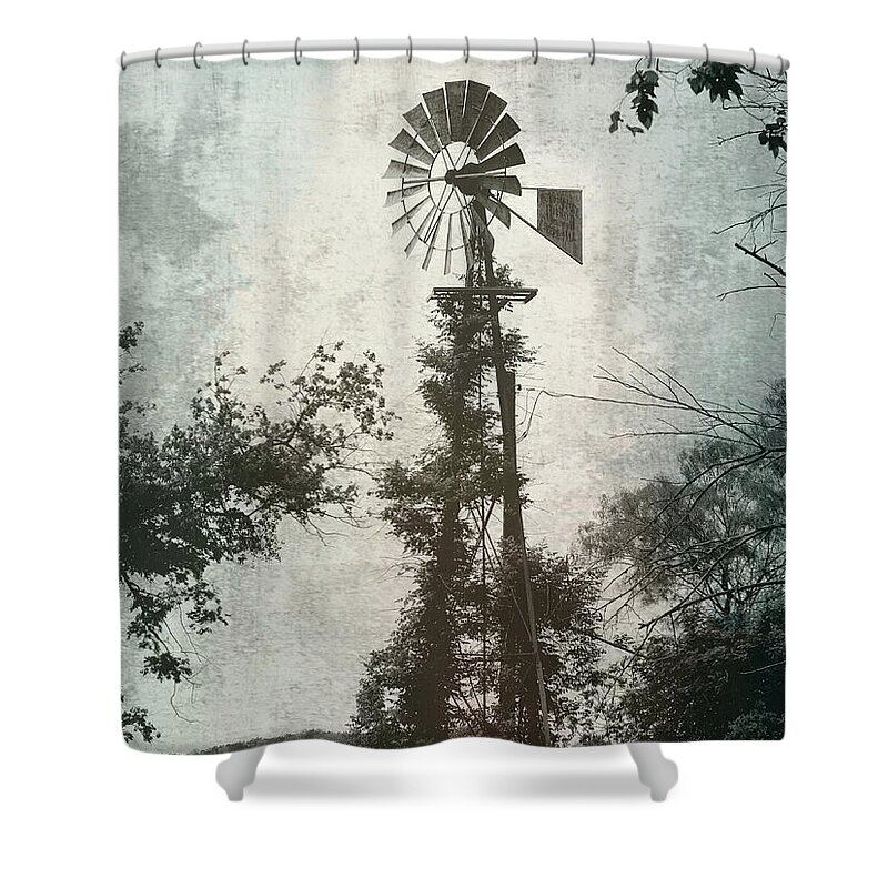 Windmill Shower Curtain featuring the digital art Waiting for the Wind by Linda Cox