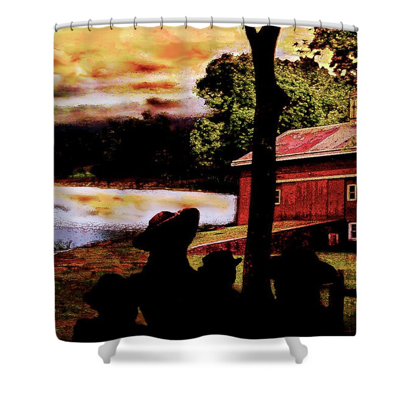 Homestead Shower Curtain featuring the painting Waiting out the Storm. by Bonnie Marie