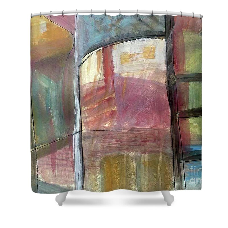  Shower Curtain featuring the mixed media Waiting Room by Val Zee McCune