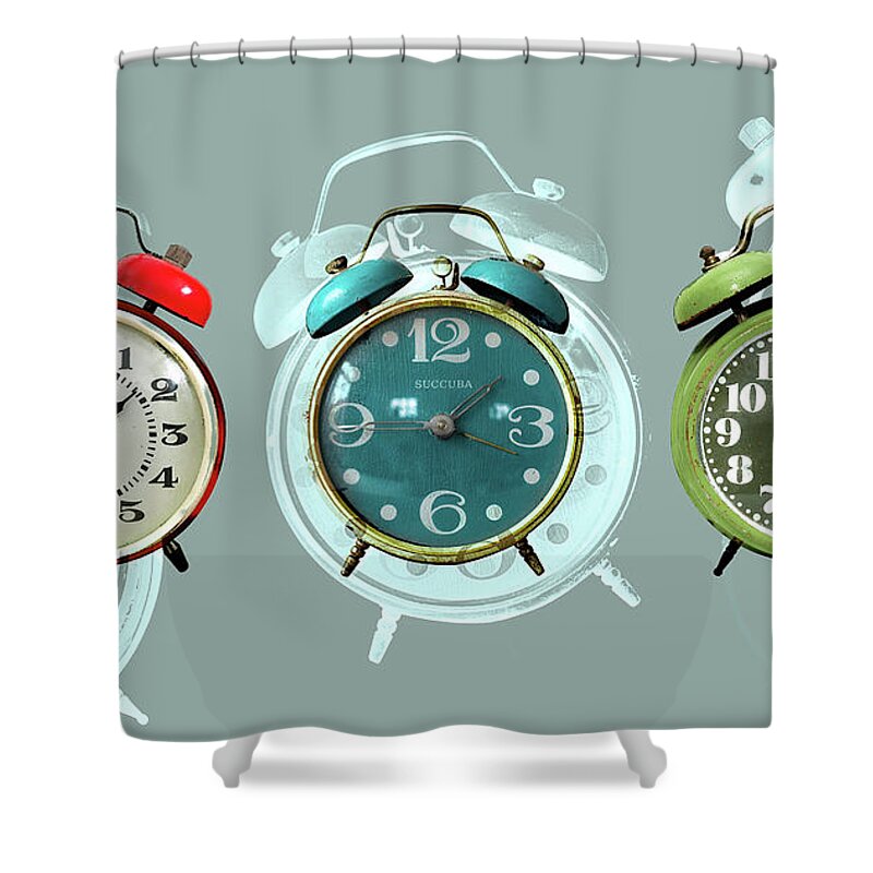 Clocks Shower Curtain featuring the photograph Wake Up Wake Up by Rene Crystal
