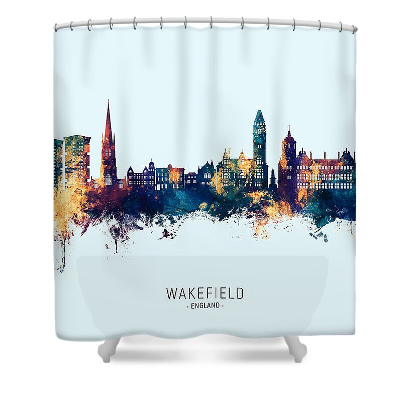 Wakefield Shower Curtain featuring the digital art Wakefield England Skyline #16 by Michael Tompsett
