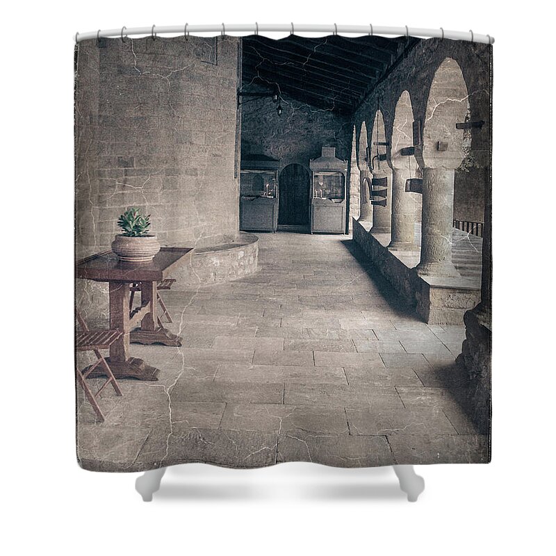 Greece Shower Curtain featuring the photograph To the Katholicon by M Kathleen Warren
