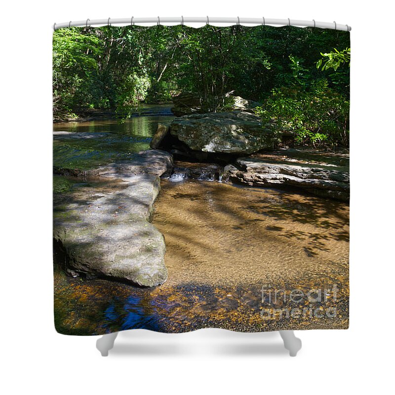 Little Piney Creek Shower Curtain featuring the photograph Walking In Water by Phil Perkins