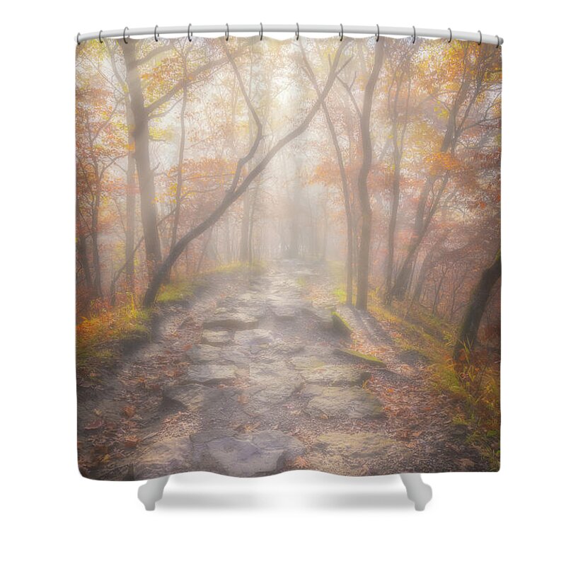 Foggy Shower Curtain featuring the photograph Walking on the ledge in the Fog by Darren White
