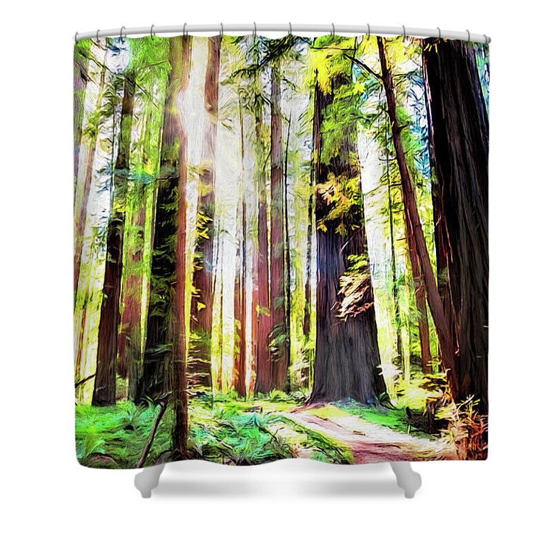 California Shower Curtain featuring the painting Walking with the Giants ap by Dan Carmichael