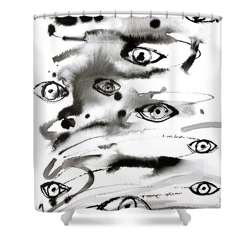 Eyes Shower Curtain featuring the drawing Wall Of Eyes by Christine Perry