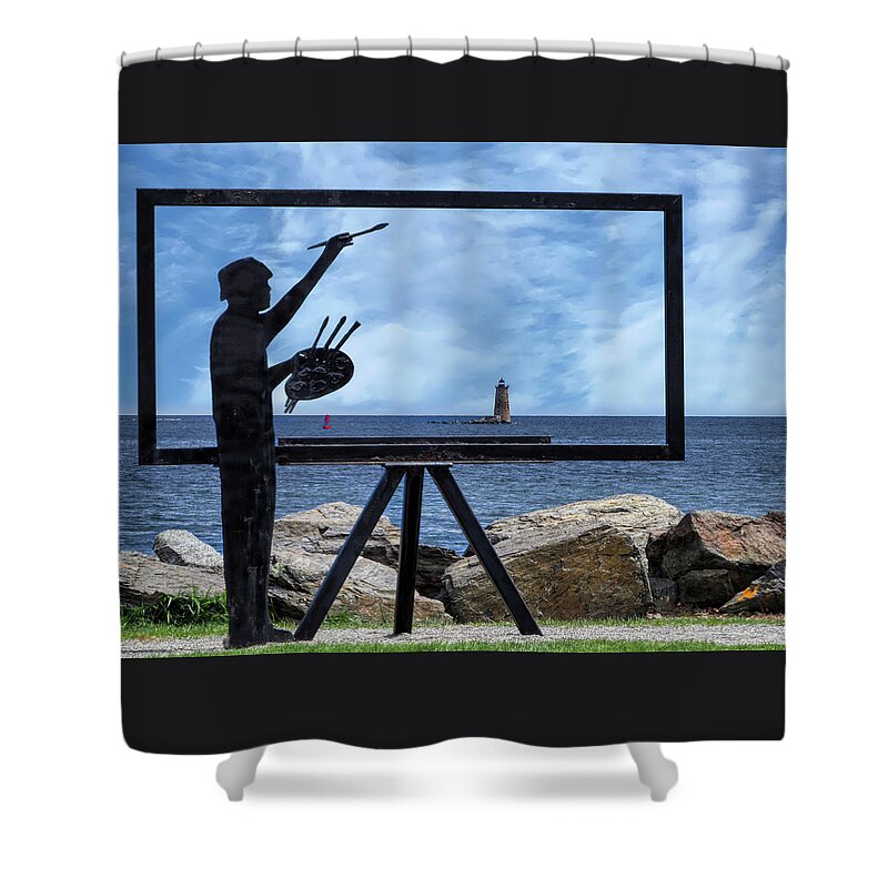 Walter Liff Shower Curtain featuring the digital art Walter Liff Sculpture - Whaleback Lighthouse by Deb Bryce
