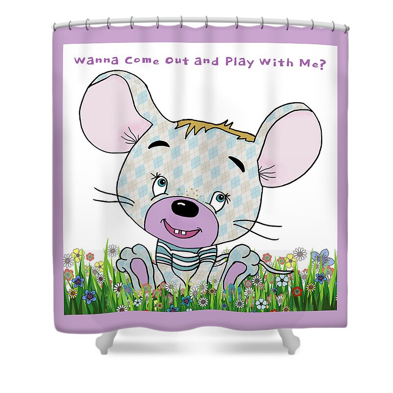 Baby Shower Curtain featuring the mixed media Wanna Come Out and Play With Me? by Kelly Mills