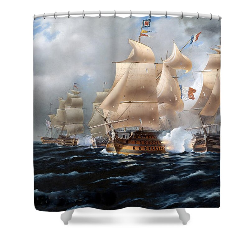 Drag Racing Nhra Top Fuel Funny Car John Force Kenny Youngblood Nitro Champion March Meet Images Image Race Track Fuel Sea Battle Tall Ships Shower Curtain featuring the painting War at Sea by Kenny Youngblood