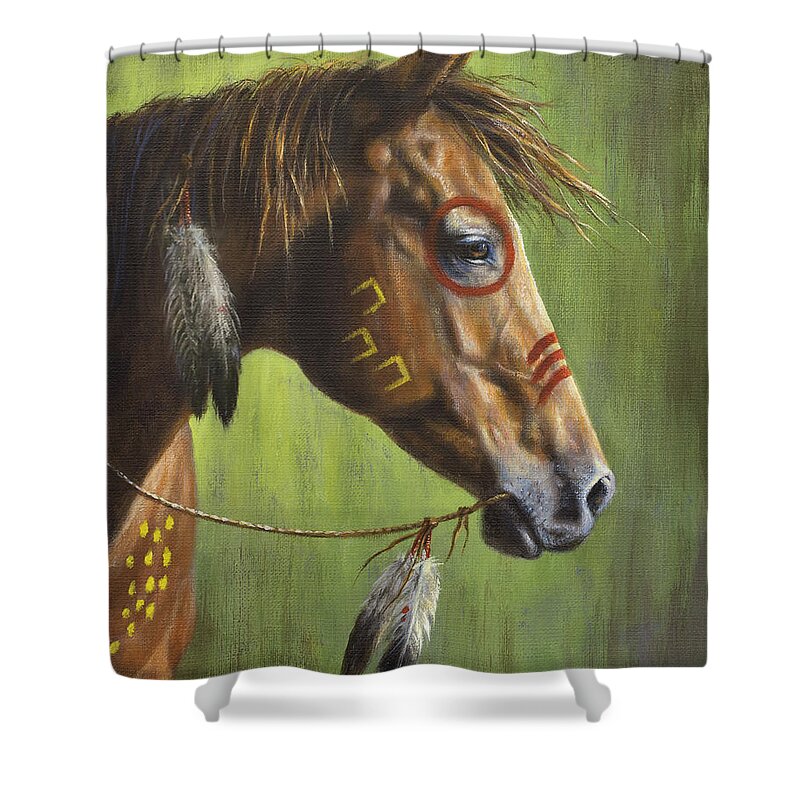 Horse Shower Curtain featuring the painting War Pony by Kim Lockman