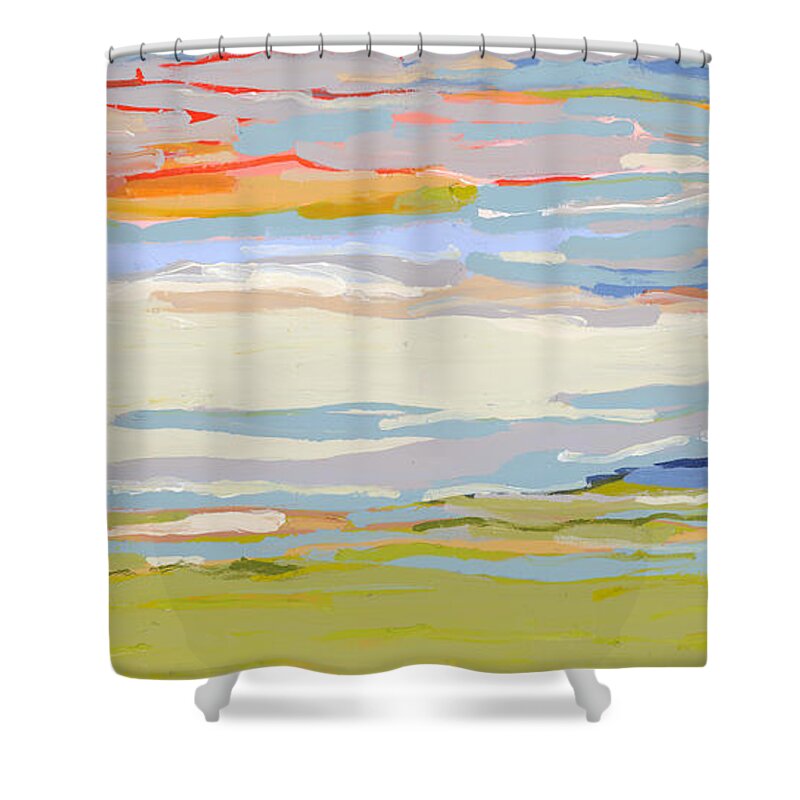 Abstract Shower Curtain featuring the painting Warm Breeze by Claire Desjardins