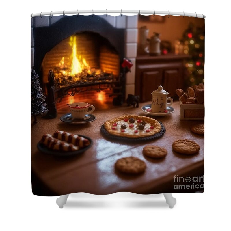 Winter Shower Curtain featuring the mixed media Warm By The Fire by Jay Schankman