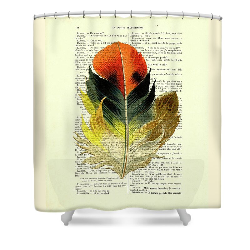 Feather Shower Curtain featuring the digital art Warm colored feather by Madame Memento