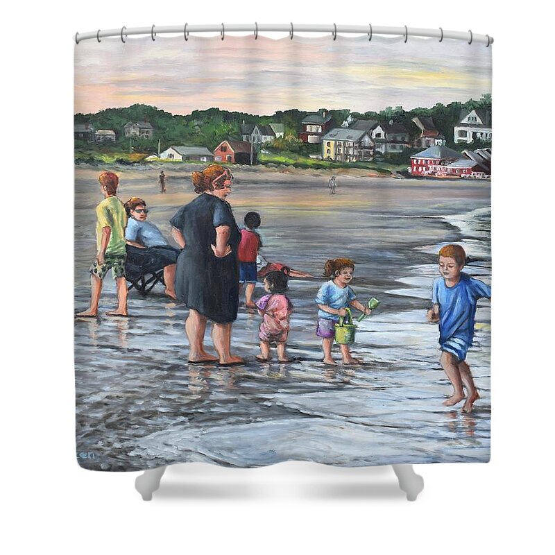 Gloucester Shower Curtain featuring the painting Warm Evening At Good Harbor Beach by Eileen Patten Oliver