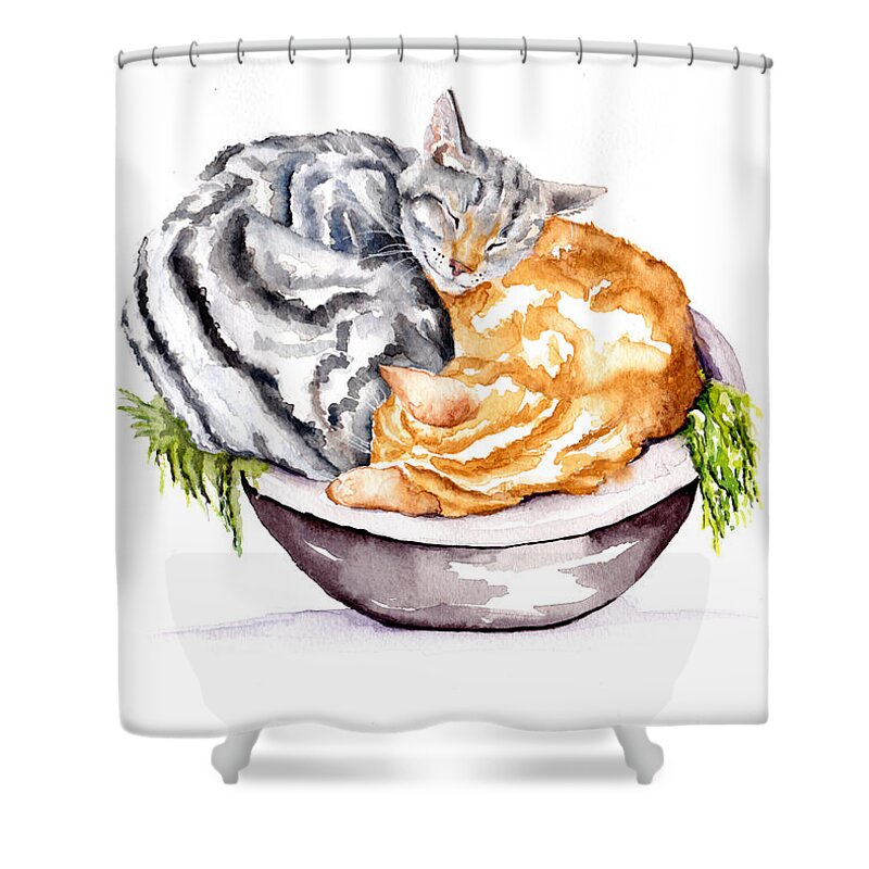 Cats Shower Curtain featuring the painting Warming the Salad by Debra Hall