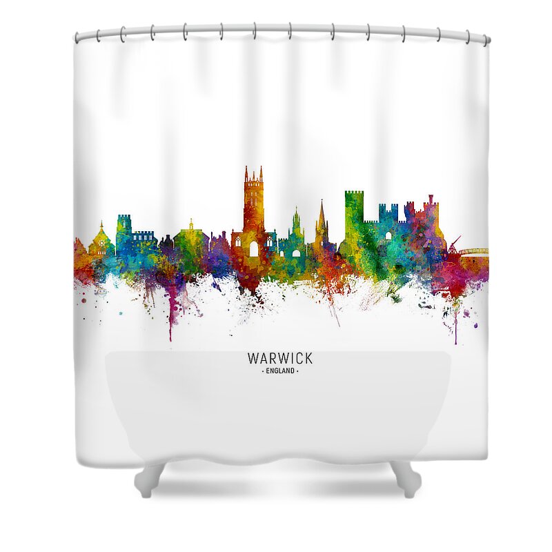 Warwick Shower Curtain featuring the digital art Warwick England Skyline by Michael Tompsett