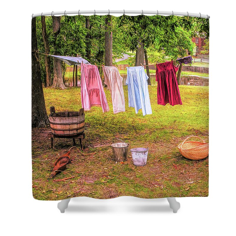 Vintage Shower Curtain featuring the photograph Wash Day In The Village by Gary Slawsky