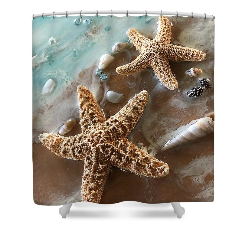 Starfish Shower Curtain featuring the painting Washed Ashore by Rachelle Stracke