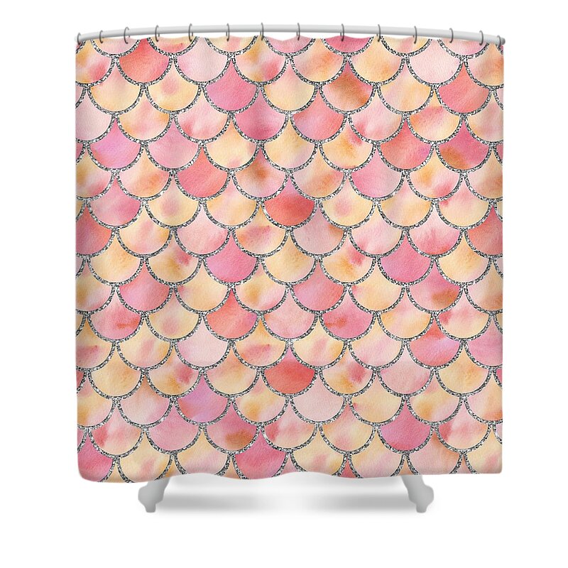 Mermaid Shower Curtain featuring the digital art Washed Pink Mermaid Scales by Sambel Pedes
