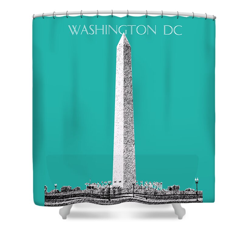Architecture Shower Curtain featuring the digital art Washington DC Skyline Washington Monument - Teal by DB Artist