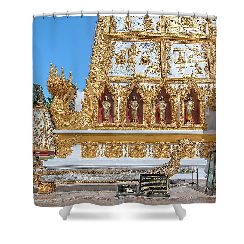 Scenic Shower Curtain featuring the photograph Wat Nong Bua West Side of Phra That Chedi Si Maha Pho Base DTHU1247 by Gerry Gantt