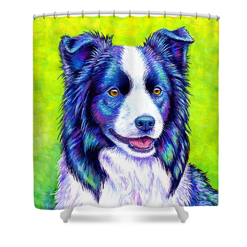 Border Collie Shower Curtain featuring the painting Watchful Eye - Colorful Border Collie Dog by Rebecca Wang