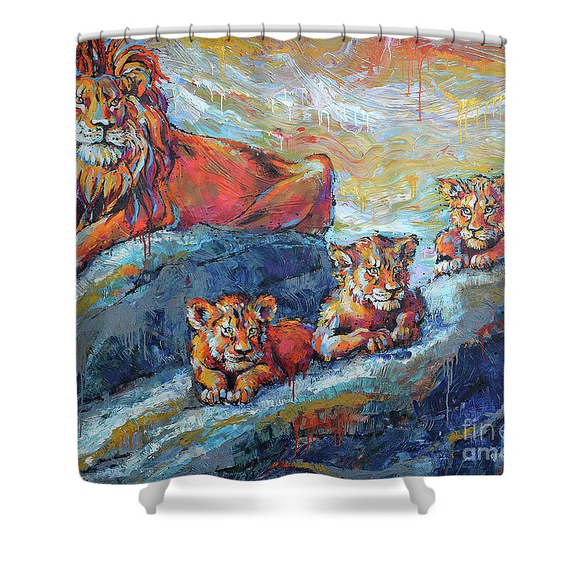 Lion Shower Curtain featuring the painting Watchful Eyes by Jyotika Shroff