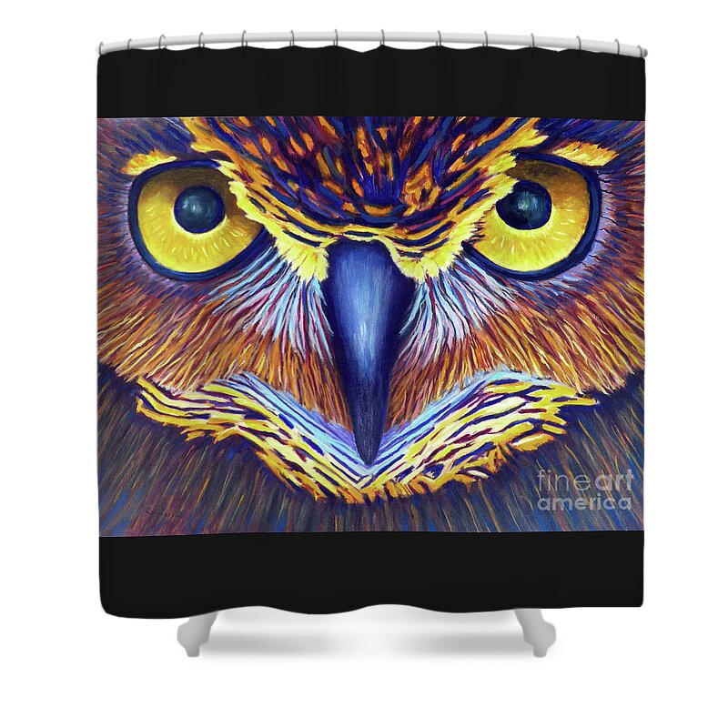 Owl Shower Curtain featuring the painting Watching by Brian Commerford
