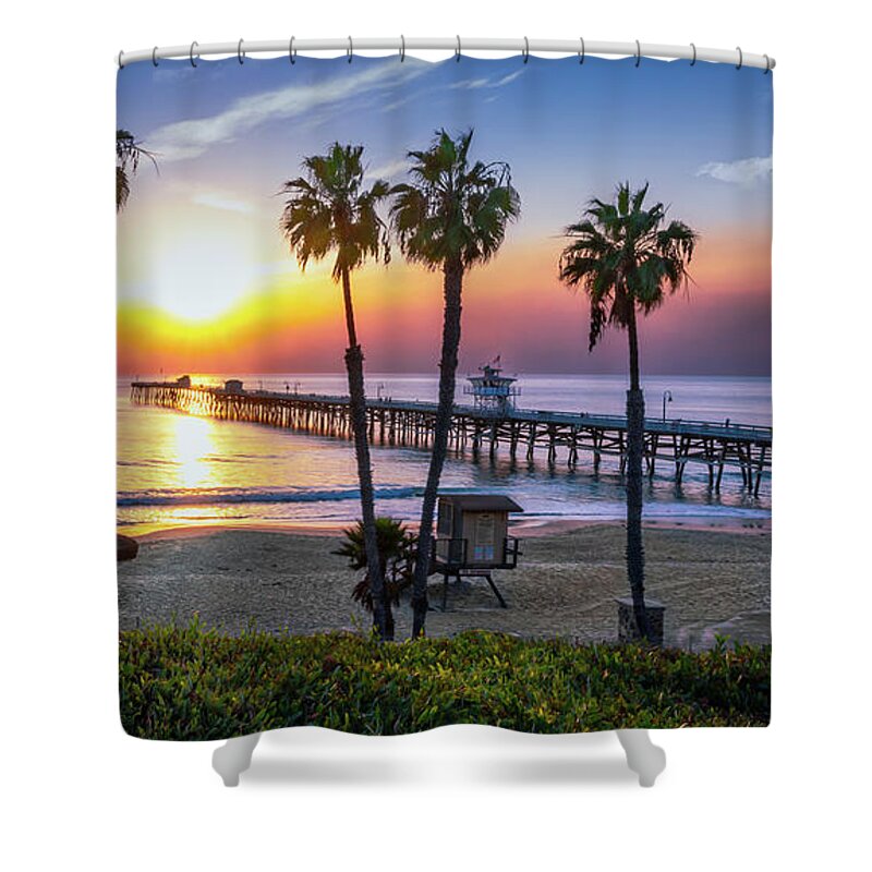 Beach Shower Curtain featuring the photograph Watching the Sunset and the Marine Layer Compete to End the Day by David Levin
